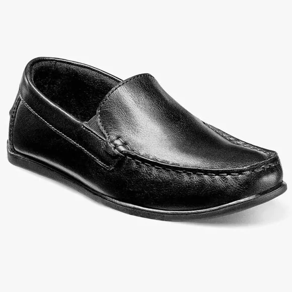 Florsheim Boys Kids Jasper Black Leather Slip On Loafers Dress Shoes Size 5.5M