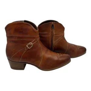 Florsheim Womens Sz.10C Brown Leather Ankle Boots With Buckle &amp; Zip Closure VTG.