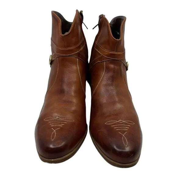 Florsheim Womens Sz.10C Brown Leather Ankle Boots With Buckle &amp; Zip Closure VTG.