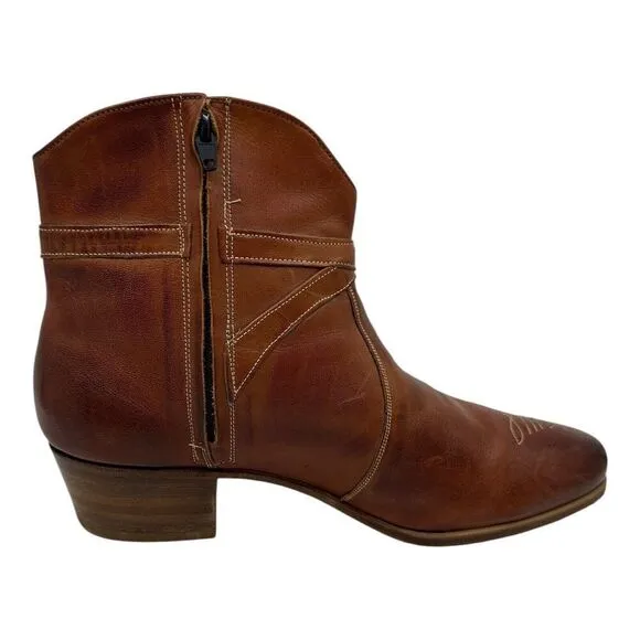 Florsheim Womens Sz.10C Brown Leather Ankle Boots With Buckle &amp; Zip Closure VTG.