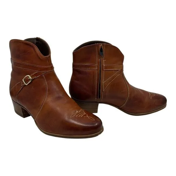 Florsheim Womens Sz.10C Brown Leather Ankle Boots With Buckle &amp; Zip Closure VTG.