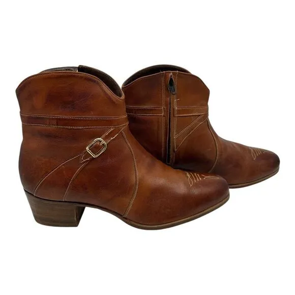 Florsheim Womens Sz.10C Brown Leather Ankle Boots With Buckle &amp; Zip Closure VTG.