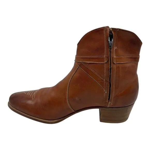 Florsheim Womens Sz.10C Brown Leather Ankle Boots With Buckle &amp; Zip Closure VTG.