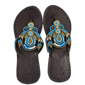 Flower Link Backstrap Beaded Leather Sandals from Kenya