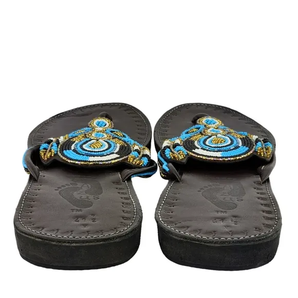 Flower Link Backstrap Beaded Leather Sandals from Kenya