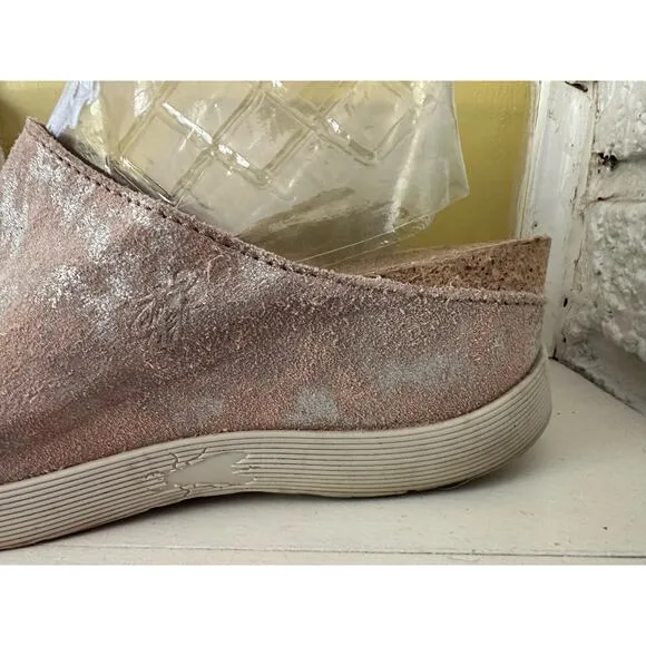 Fly London Wigg Chunky Wedge Mule Sandal Slide Silver Burnout Size 40 = US sz 9