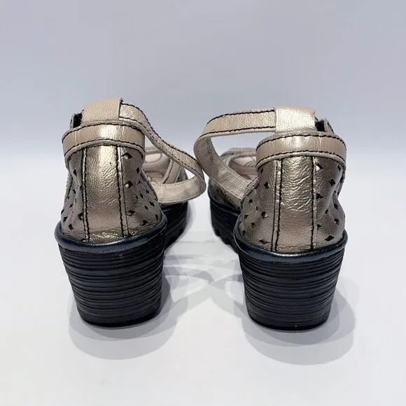 Fly London Yoda Bronze Leather Peep Toe Wedge Slingback Sandals ~ Size 8 (38EU)
