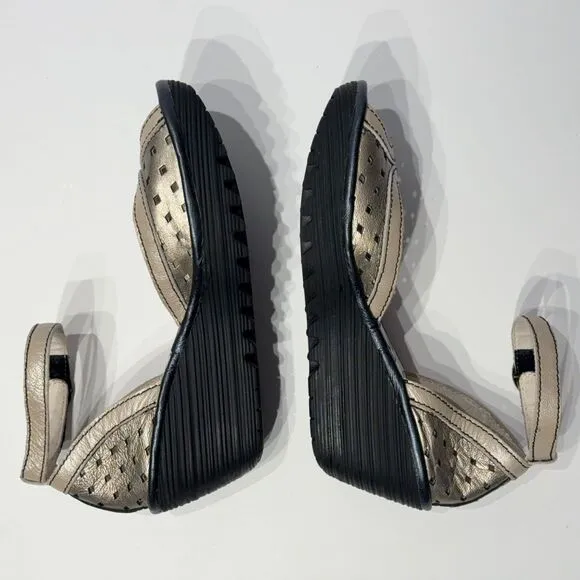 Fly London Yoda Bronze Leather Peep Toe Wedge Slingback Sandals ~ Size 8 (38EU)
