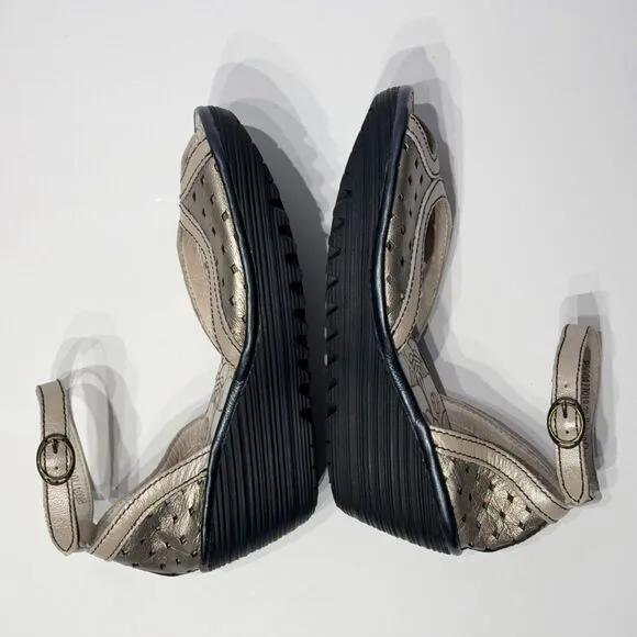 Fly London Yoda Bronze Leather Peep Toe Wedge Slingback Sandals ~ Size 8 (38EU)