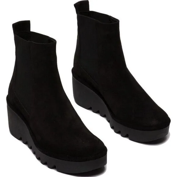 Fly London BAGU233FLY P501233000 Boots Women's 8-8.5 Black Wedge Chelsea ZPO696