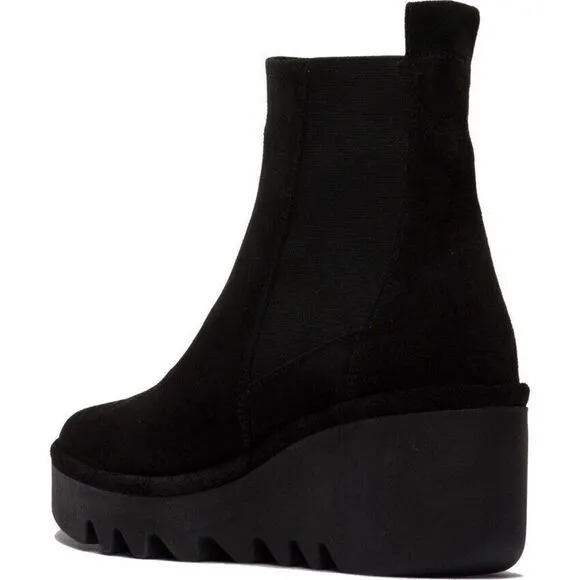 Fly London BAGU233FLY P501233000 Boots Women's 8-8.5 Black Wedge Chelsea ZPO696