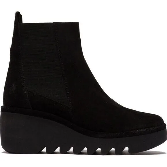 Fly London BAGU233FLY P501233000 Boots Women's 8-8.5 Black Wedge Chelsea ZPO696
