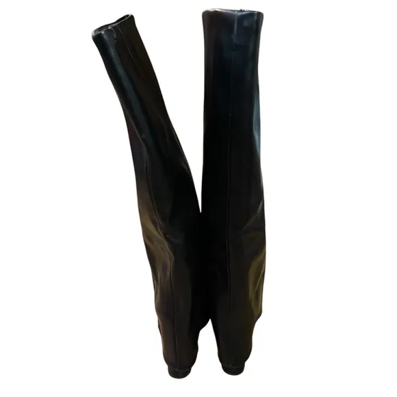 Foldover Sleek Black Chunky Heel Knee High Boots Edgy Pointed Toe Side Zip Sz.40