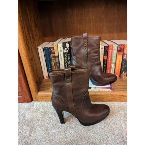 Fortress of Inca side zip stilleto leather ankle boots sz 37 euc