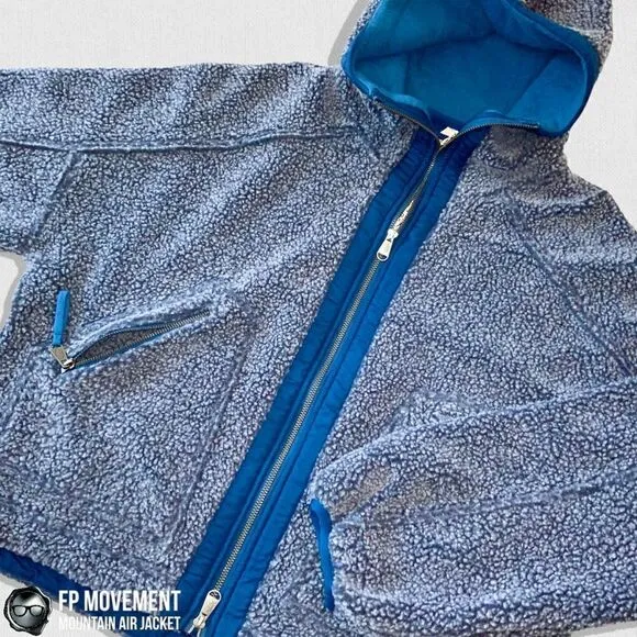 FP MOVEMENT MOUNTAIN AIR SHERPA FULL ZIP HOODED JACKET BLUE WOMEN OVERSIZED XS-L