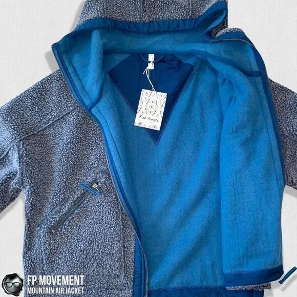 FP MOVEMENT MOUNTAIN AIR SHERPA FULL ZIP HOODED JACKET BLUE WOMEN OVERSIZED XS-L