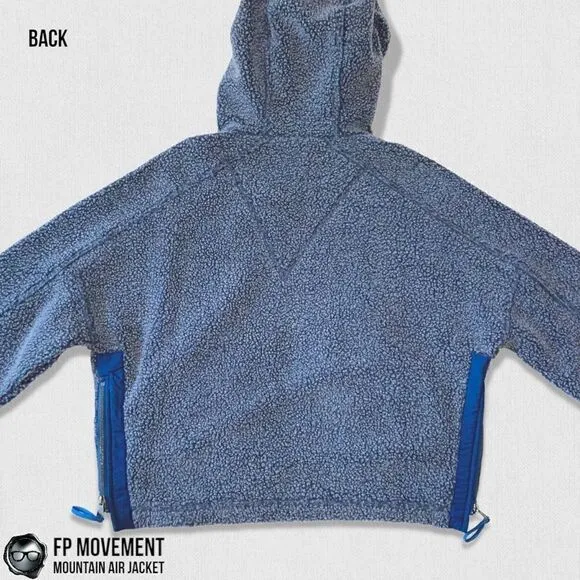 FP MOVEMENT MOUNTAIN AIR SHERPA FULL ZIP HOODED JACKET BLUE WOMEN OVERSIZED XS-L