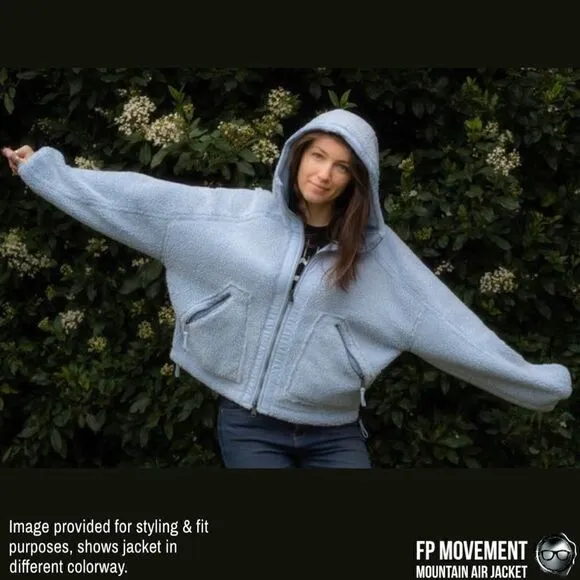 FP MOVEMENT MOUNTAIN AIR SHERPA FULL ZIP HOODED JACKET BLUE WOMEN OVERSIZED XS-L
