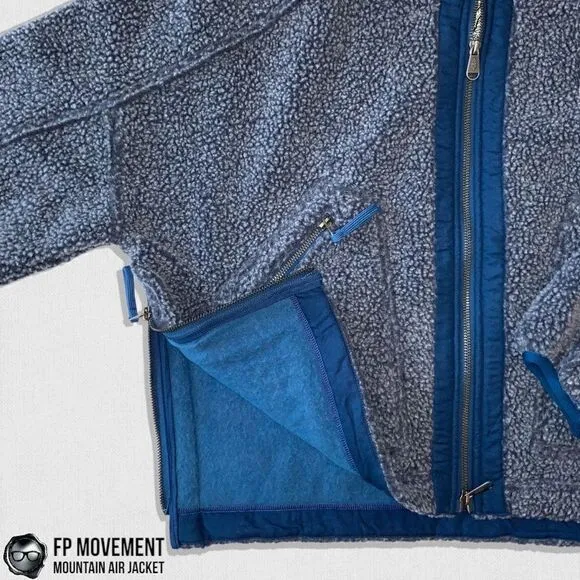 FP MOVEMENT MOUNTAIN AIR SHERPA FULL ZIP HOODED JACKET BLUE WOMEN OVERSIZED XS-L