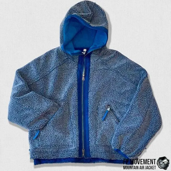 FP MOVEMENT MOUNTAIN AIR SHERPA FULL ZIP HOODED JACKET BLUE WOMEN OVERSIZED XS-L