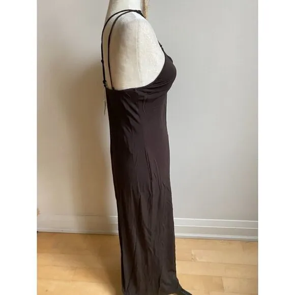 Frame BNWOT womens black delicate knot midi dress sz Medium side slit