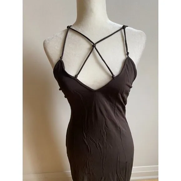 Frame BNWOT womens black delicate knot midi dress sz Medium side slit