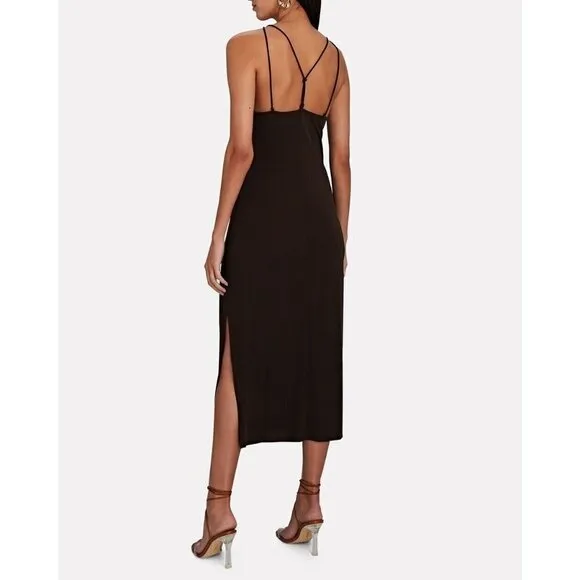 Frame BNWOT womens black delicate knot midi dress sz Medium side slit