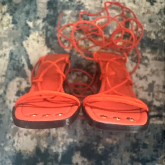 FRAME Le Doheny women’s chunky heeled Sandals in orange size 36 leather size 5.5