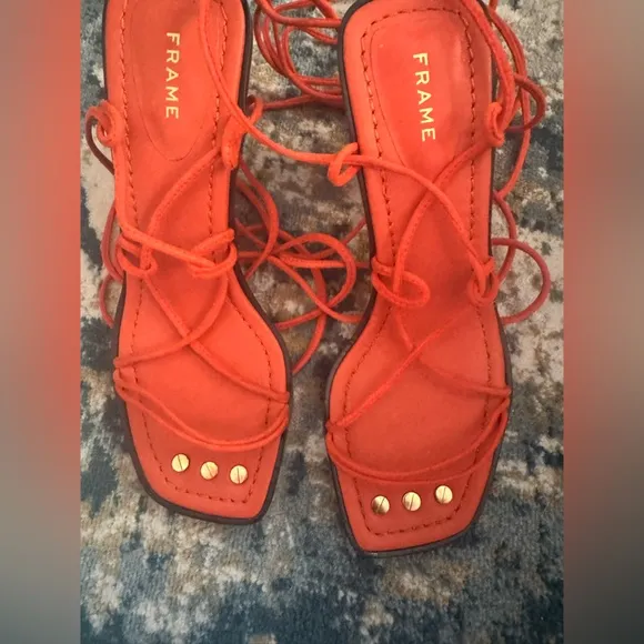FRAME Le Doheny women’s chunky heeled Sandals in orange size 36 leather size 5.5