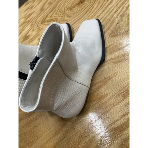 Frame Le Maddox Lizard Bootie Women's 7 White Leather Side Zip Ankle Boots S42