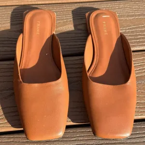 FRAME Real Leather Square Toe Slides | Size 37.5 (US 7.5)| Made in Spain
