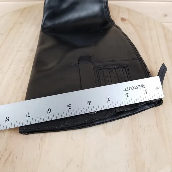 Franco Sarto 7 Wide BECKY Black Leather Riding Knee Boot Biker Moto Side Zip NEW