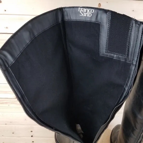 Franco Sarto 7 Wide BECKY Black Leather Riding Knee Boot Biker Moto Side Zip NEW