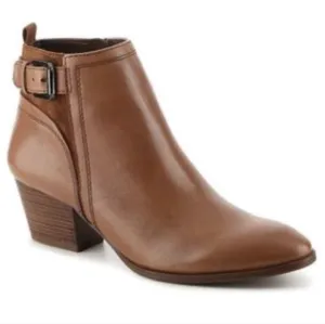 Franco Sarto Garda Buckle Strap Suede Leather Ankle Boot Side Zip Block Heel 8.5
