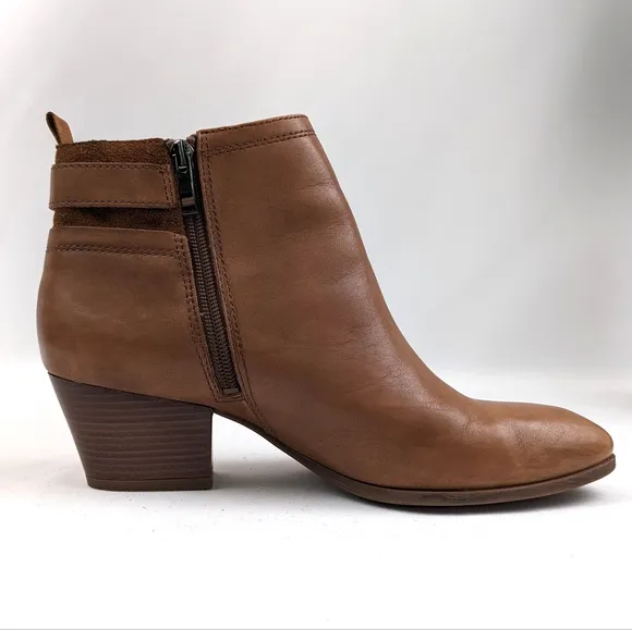 Franco Sarto Garda Buckle Strap Suede Leather Ankle Boot Side Zip Block Heel 8.5