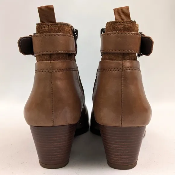 Franco Sarto Garda Buckle Strap Suede Leather Ankle Boot Side Zip Block Heel 8.5