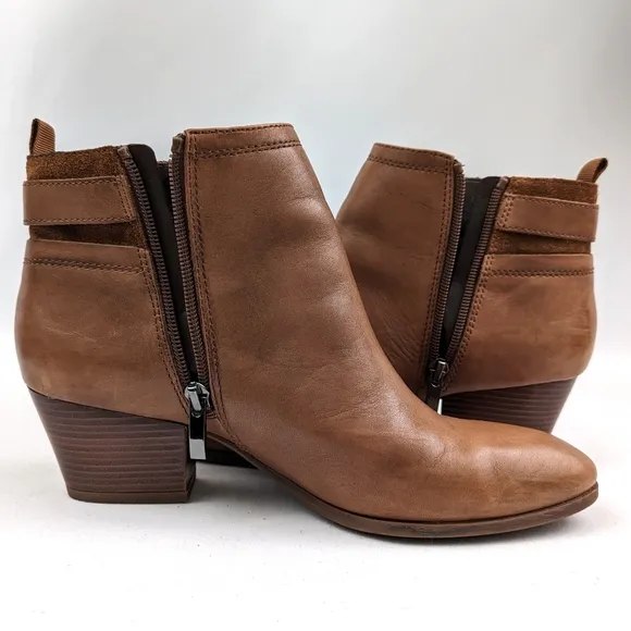 Franco Sarto Garda Buckle Strap Suede Leather Ankle Boot Side Zip Block Heel 8.5