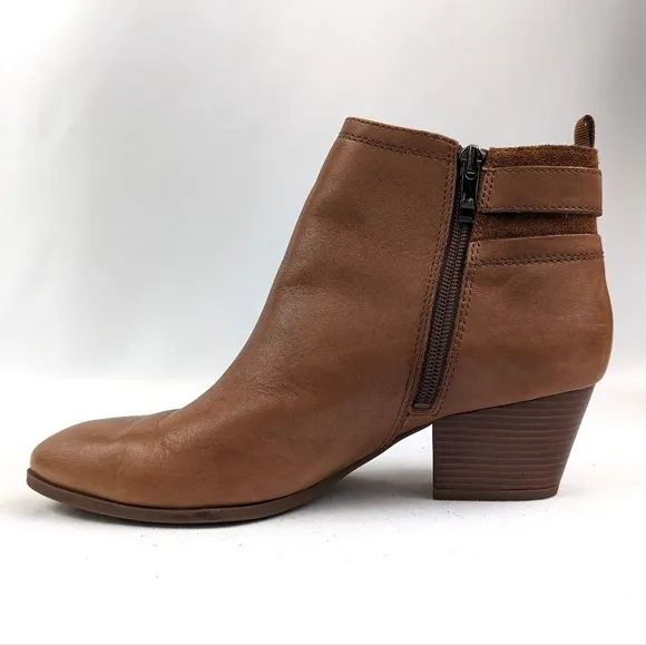 Franco Sarto Garda Buckle Strap Suede Leather Ankle Boot Side Zip Block Heel 8.5