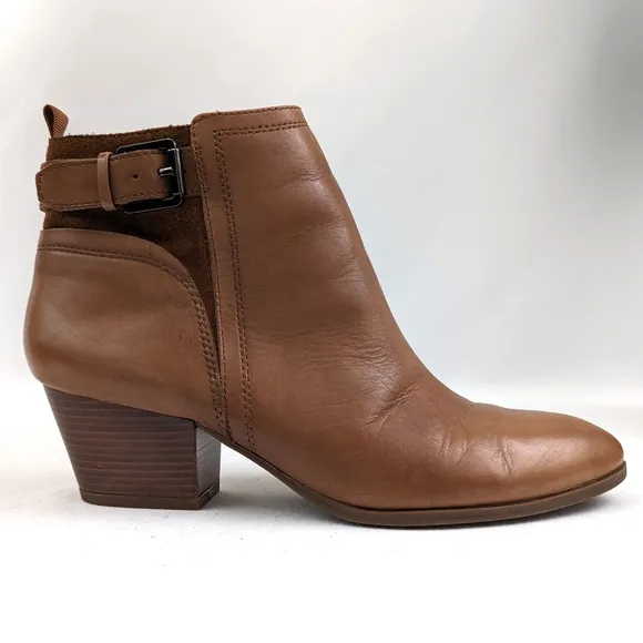 Franco Sarto Garda Buckle Strap Suede Leather Ankle Boot Side Zip Block Heel 8.5