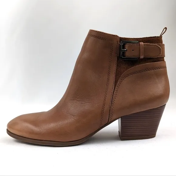 Franco Sarto Garda Buckle Strap Suede Leather Ankle Boot Side Zip Block Heel 8.5