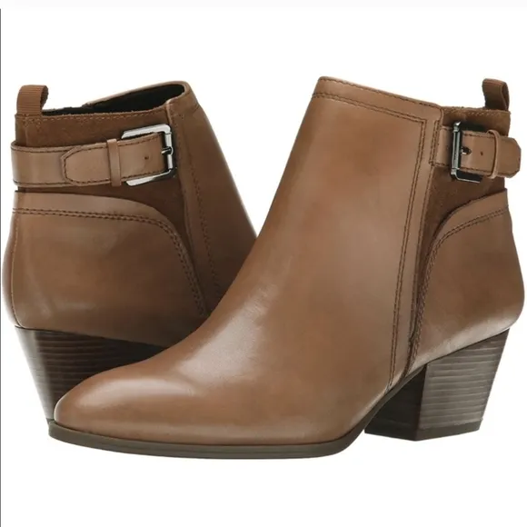 Franco Sarto Garda Buckle Strap Suede Leather Ankle Boot Side Zip Block Heel 8.5