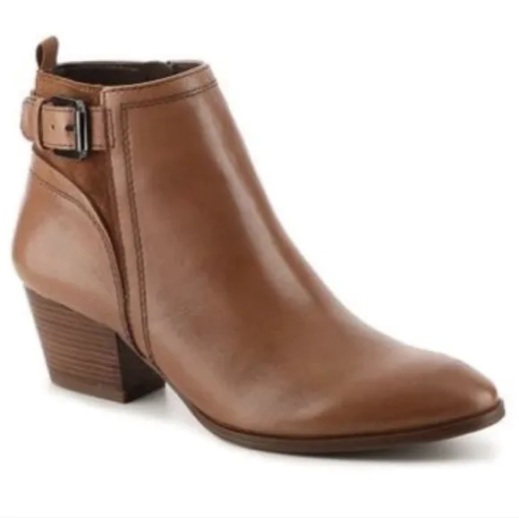 Franco Sarto Garda Buckle Strap Suede Leather Ankle Boot Side Zip Block Heel 8.5