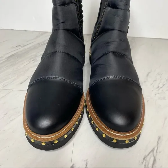 Free People Atlas Black Puffer Studded Chelsea Boot 39 1/2
