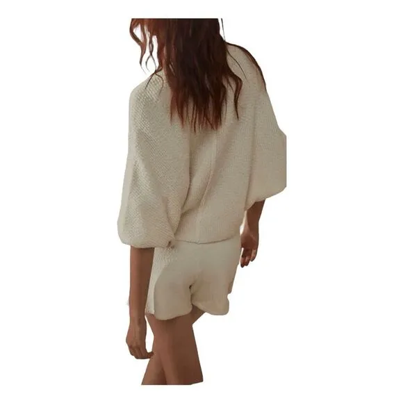 Free People Beach Primavera Skort Sweater Set Ivory Chunky Textured Knit XL