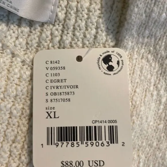 Free People Beach Primavera Skort Sweater Set Ivory Chunky Textured Knit XL