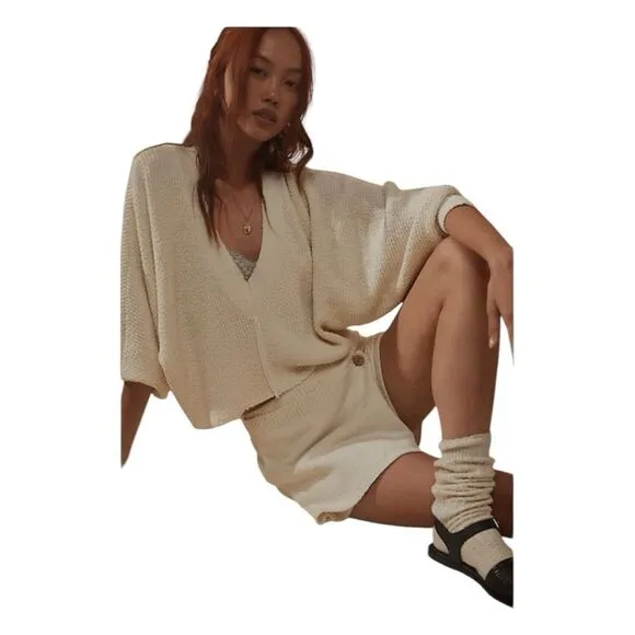 Free People Beach Primavera Skort Sweater Set Ivory Chunky Textured Knit XL