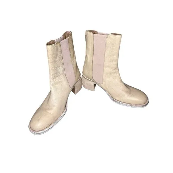 Free People Essential Dusty Pink Chelsea Leather Boots Mildly Distressed sz 38