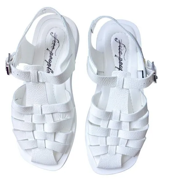 Free People Finn Fisherman Platform Sandals in White Patent Leather Size 8