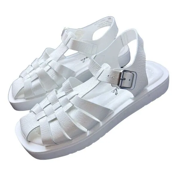 Free People Finn Fisherman Platform Sandals in White Patent Leather Size 8