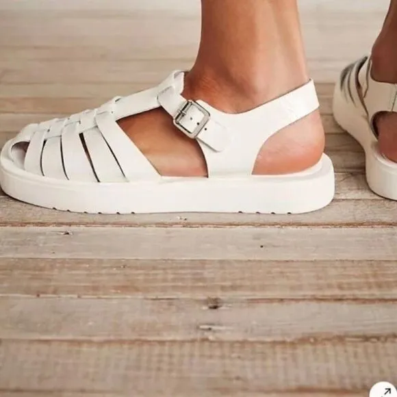 Free People Finn Fisherman Platform Sandals in White Patent Leather Size 8